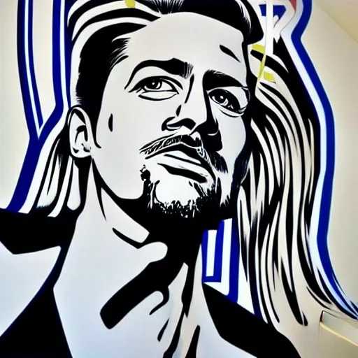 Prompt: Wall mural portrait of the dude, urban art, pop art, artgerm, by Roy Lichtenstein