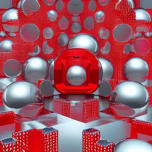 Prompt: chrome spheres on a red cube, glsl