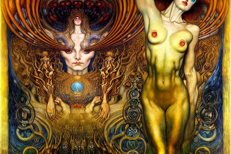 Image similar to Divine Chaos Engine by Karol Bak, Jean Delville, William Blake, Gustav Klimt, and Vincent Van Gogh, symbolist, visionary