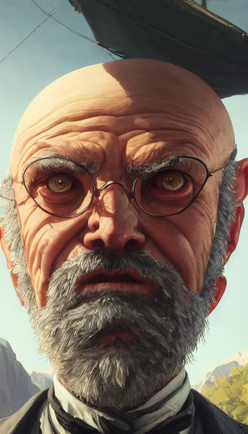 Prompt: highly detailed portrait old man with ling beard and bald head schopenhauer in gta v, stephen bliss, unreal engine, fantasy art by greg rutkowski, loish, rhads, ferdinand knab, makoto shinkai and lois van baarle, ilya kuvshinov, rossdraws, tom bagshaw, global illumination, radiant light, detailed and intricate environment