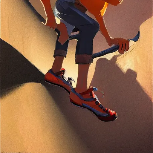 Prompt: colored climbing shoes, by Craig mullins, Steve Purcell, Ralph McQuarrie. Design. Fashion. Trending on artstation. Centered image, no background