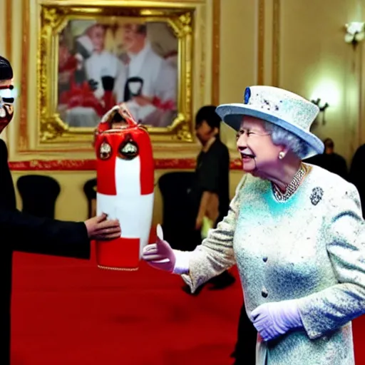 Prompt: Xi Jinping in a boxing match with the Queen of England,