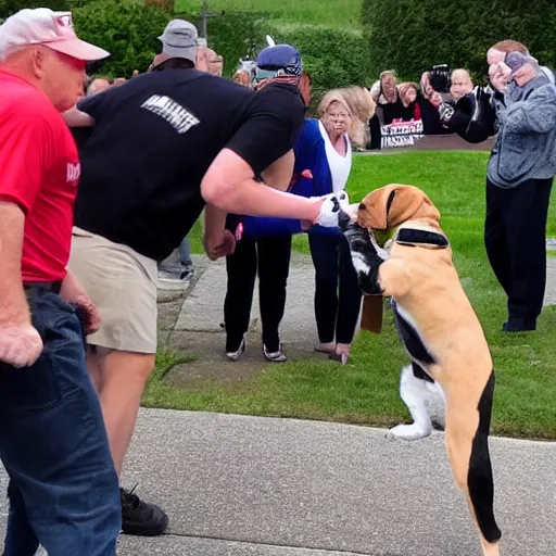 Image similar to beagle getting into fist fight with trump supporter