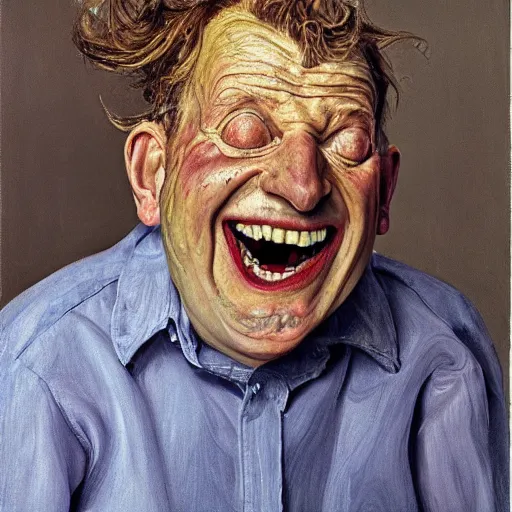 Image similar to high quality high detail painting by lucian freud, hd, a laughing monster, photorealistic lighting