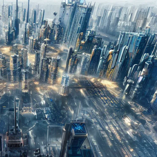 Image similar to continent - size city, above view, futuristic, magnificent imperial cyberpunk city hd photorealistic