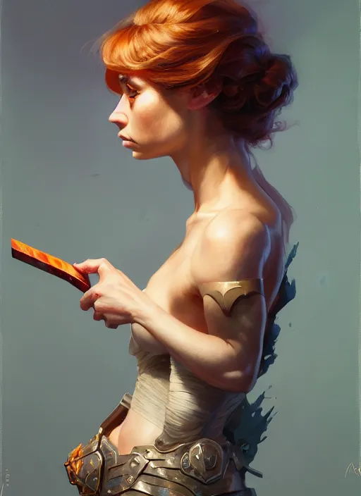 Image similar to side portrait, imogen poots, paladin, gloomhaven, organic painting, hard edges, luminescent, by greg manchess, huang guangjian, gil elvgren, sachin teng, greg rutkowski, jesper ejsing, rhads, ilya kuvshinov, cushart krenz