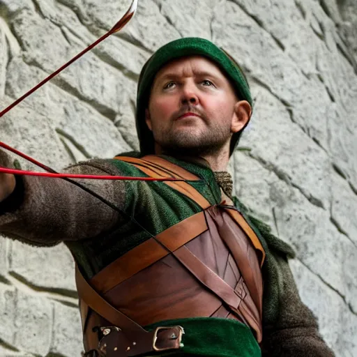 Image similar to robin hood aiming his bow and arrow towards the shining sun, highly detailed, extremely high quality, hd, 4 k, 8 k, professional photographer, 4 0 mp, lifelike, top - rated, award winning, realistic, detailed lighting, detailed shadows, sharp, no blur, edited, corrected, trending