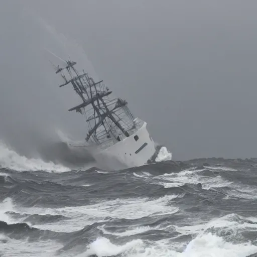 Prompt: dramatic news, images, weather, high wind at sea
