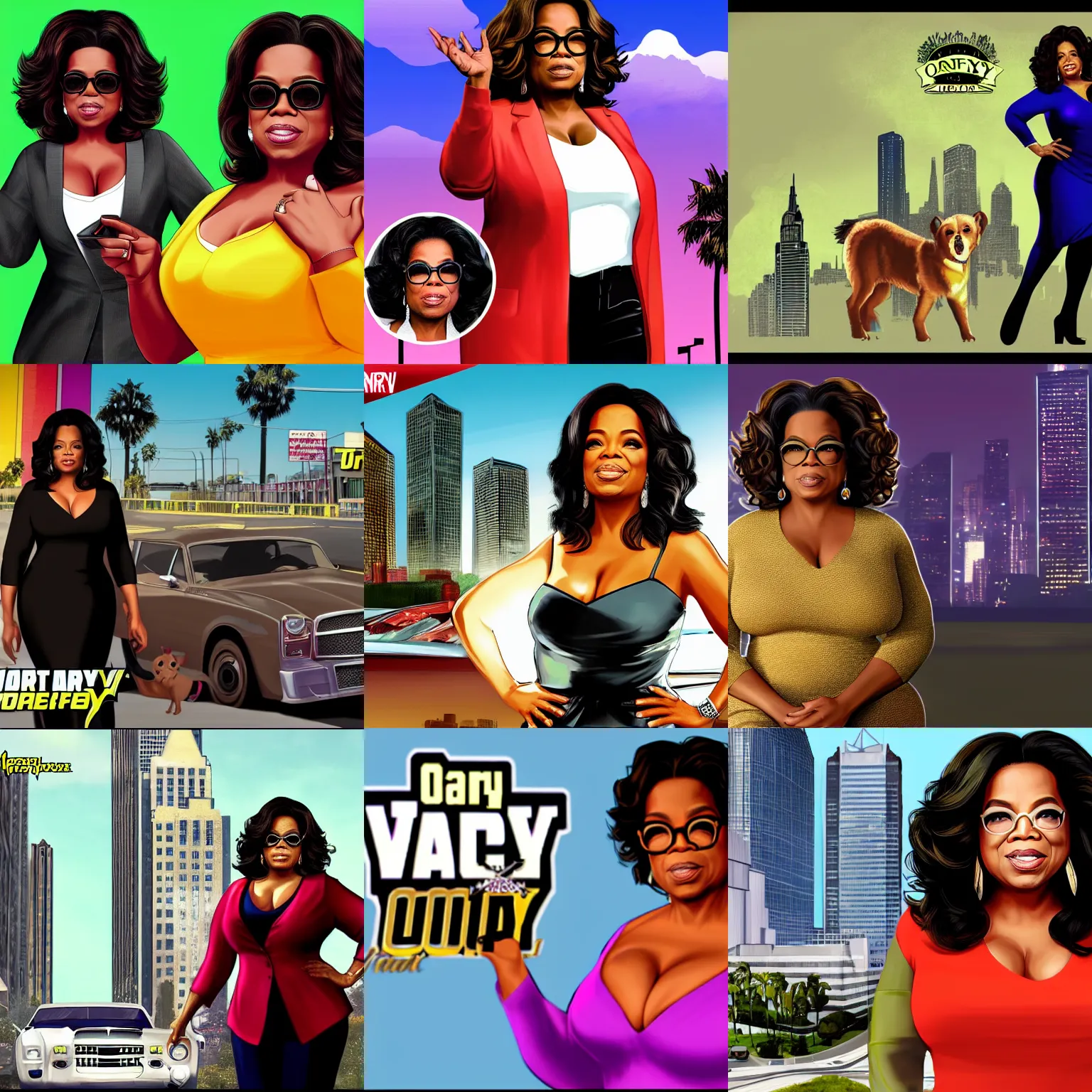 Prompt: oprah winfrey gta v loading screen art,