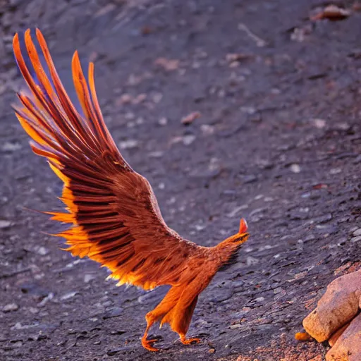 Image similar to Wildlife photography of a phoenix, award winning photograph, 8k