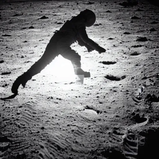 Image similar to a man doing a backend on the moon