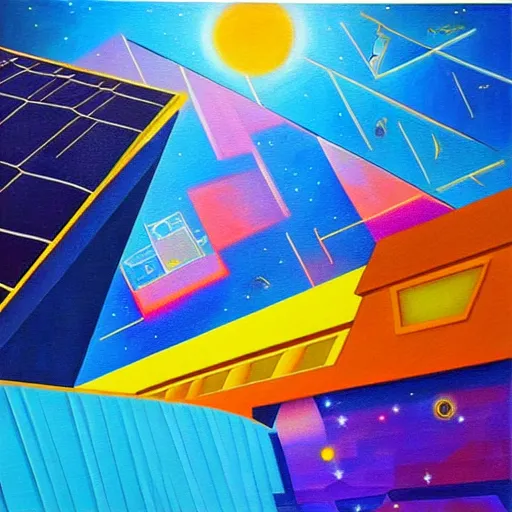 Prompt: solar punk city, modern architecture, city color scheme, geometry will draw the soul toward the truth and create the spirit of philosophy, galactic nebula, surrealist oil painting