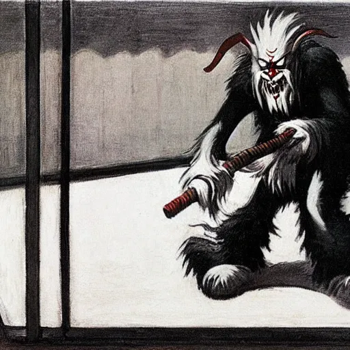 Image similar to krampus by edward hopper