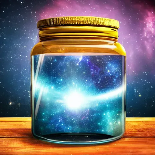 Prompt: jar of universe, jar with universe in it, realistic, photo