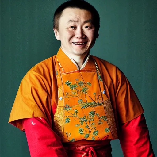 Image similar to realistic contamporary art photography by araki nobuyoshi of wearing ( traditional - ukrainian shirt ) designed by taras shevchenko. smiling kim chen in