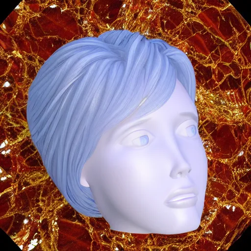 Prompt: refracting translucent ice sculpture of hair! resting on a beautiful!! marble female wig stand, cinema 4 d sharp focus