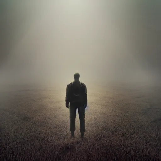 Prompt: 1 9 7 0's sci - fi movie, a giant valley filled with people who almost look human, uncanny valley, fog and mist, strange, otherwordly, light beams, unsplash contest winning photo, cinematic angles