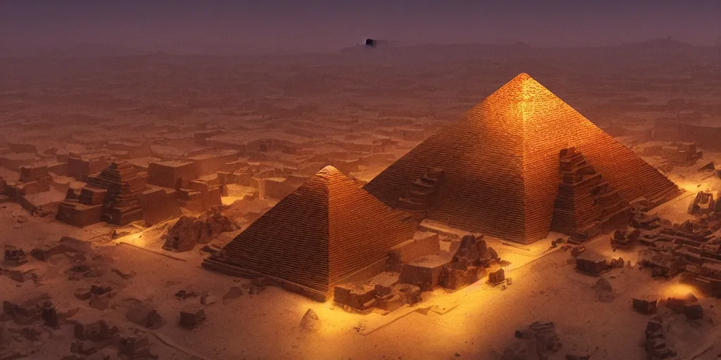 Image similar to a city in the desert with a pyramid in center, ziggurat, fantasy art,hyper realistic, dramatic lighting, cinematic, 35mm lens, 8k,