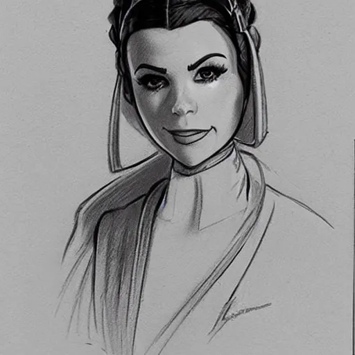 Image similar to milt kahl pencil sketch of victoria justice as princess leia