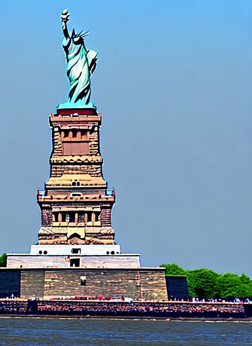 Image similar to red dragon under statue of liberty