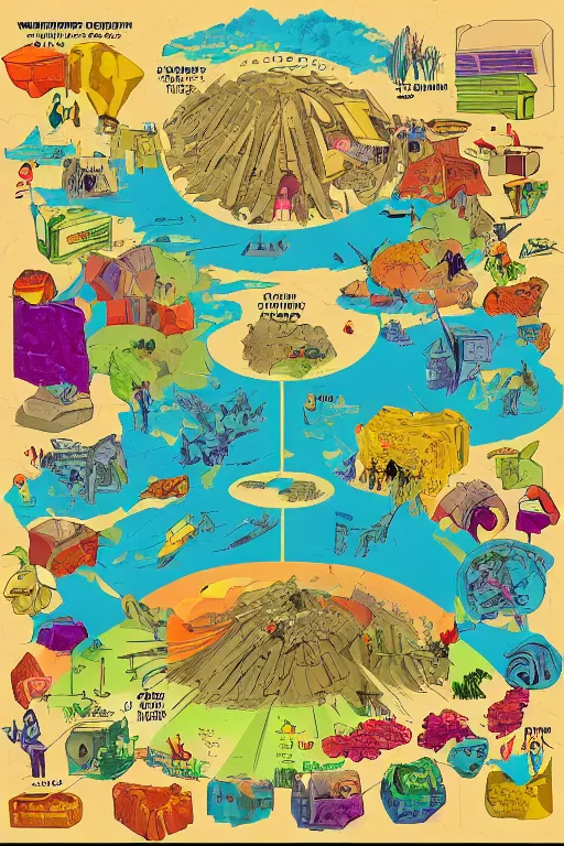 Prompt: colorful diagram for world destruction, epic composition, labeled diagrams, high detail, high contrast illustrations