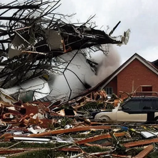 Image similar to an f 4 tornado, with the face of emma watson, destroying houses