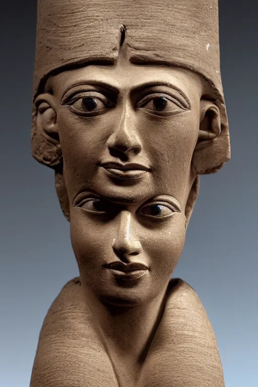 Image similar to a highly detailed beautiful portrait clay sculpture of a egyptian god with facial expression : enthusiastic sculpted by philippe faraut.