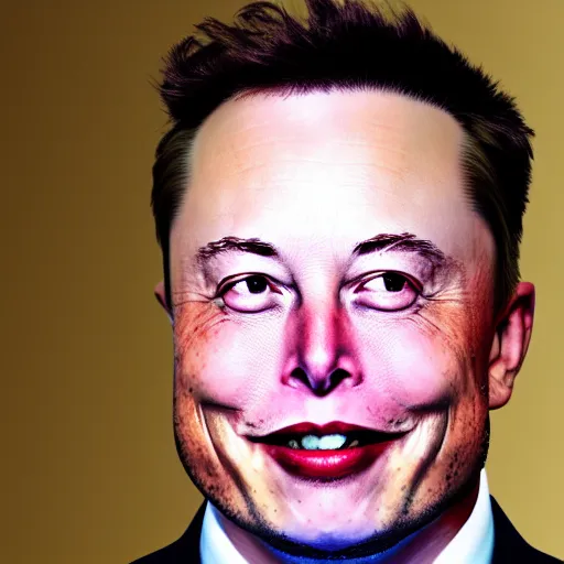 Image similar to elon musk with white eyes, smiling creepy at a camera, realistic photo