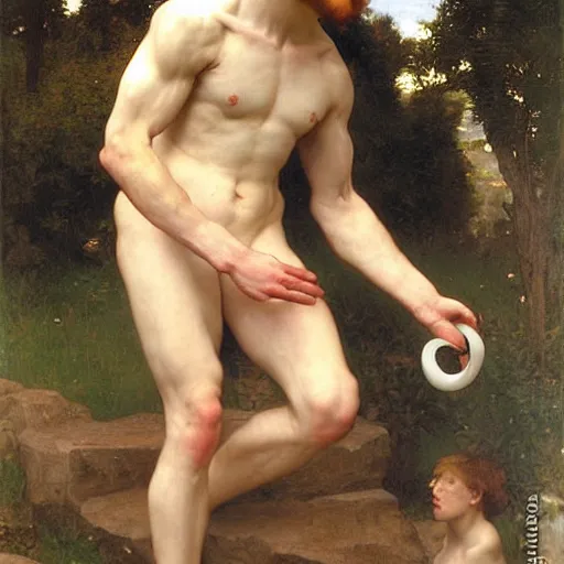 Prompt: pre - raphaelite athletic males wearing headset by bouguereau