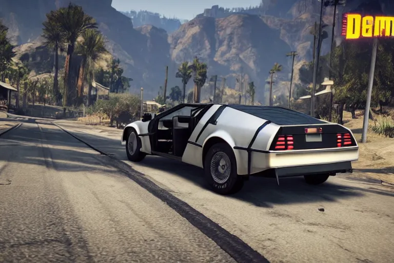 Image similar to 1 9 2 2 delorean by grand theft auto v, by red dead redemption 2, by cyberpunk 2 0 7 7