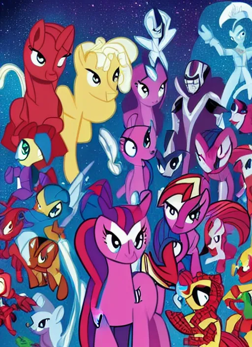 Image similar to marvel movie poster featuring characters from My Little Pony