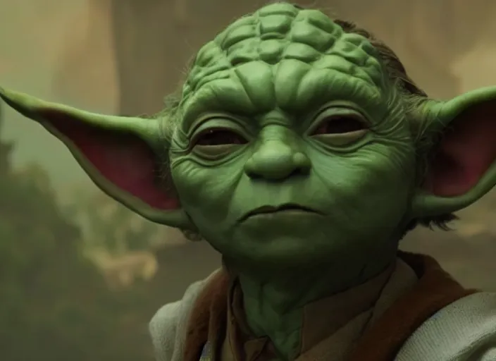 Image similar to a film still of cosplay of yoda in league of legends's arcane ( 2 0 2 1 ), 4 k