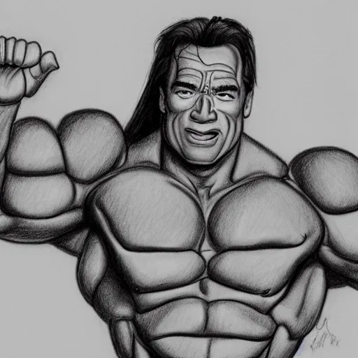 Prompt: Arnold Schwarzenegger as a character in the cartoon Winnie the Pooh. Pencil drawing