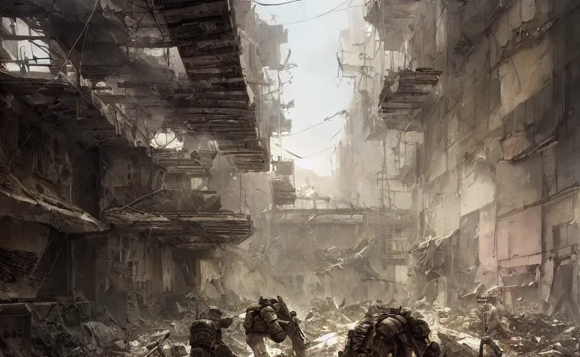 Prompt: American soldiers entering a ruined apartment, post-apocalyptic vibe, digital art made by Stanley Artgerm Lau, WLOP, Rossdraws, James Jean, Andrei Riabovitchev, Marc Simonetti, Yoshitaka Amano, ArtStation, CGSociety