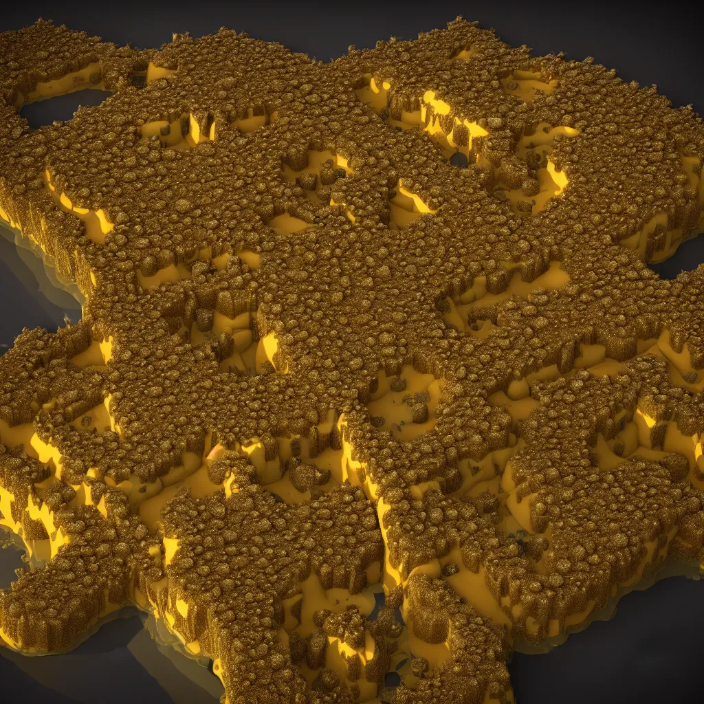 Image similar to A realistic big house made of molten cheese and fractal crystals, photorealistic, octane render,