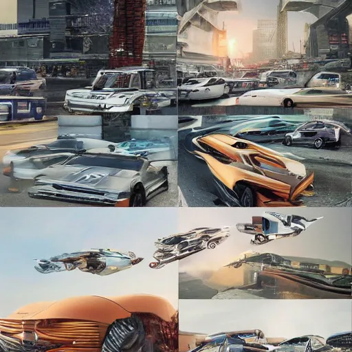 Image similar to several cars: center composition, cars portraits, ground view, motherboard forms designed by zaha hadid, sci-fi futuristic ultra realistic photography, keyshot render, octane render, unreal engine 5 lumen, high oiled liquid glossy specularity reflections, ultra detailed, golden hour, dramatic lighting 4k, 8k, 16k in the style ofblade runner 2049 Cyberpunk 2077 ghost in the shell thor 2 marvel film : tilt shift: sharp focus