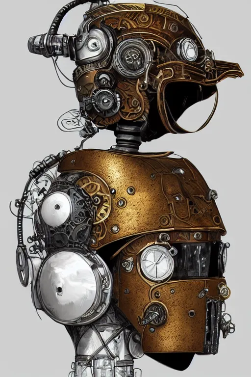 Image similar to steampunk helmet fantasy art mask robot ninja stylized digital illustration sharp focus, elegant intricate digital painting artstation concept art global illumination ray tracing advanced technology chaykin, howard and campion, pascale