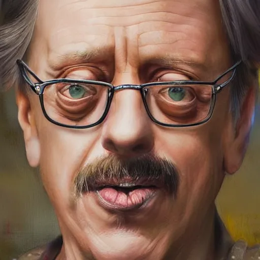 Image similar to hyperrealistic mixed media high resolution painting of Steve Buscemi disguised as Ghandi, stunning 3d render inspired art by Jamie Salmon and Greg Rutkowski, perfect facial symmetry, dim volumetric lighting, 8k octane beautifully detailed render, full body shot, post-processing, extremely hyper-detailed, intricate, epic composition, highly detailed attributes, highly detailed atmosphere, cinematic lighting, masterpiece, trending on artstation, very very detailed, masterpiece, stunning, flawless completion, lifelike texture, perfection,