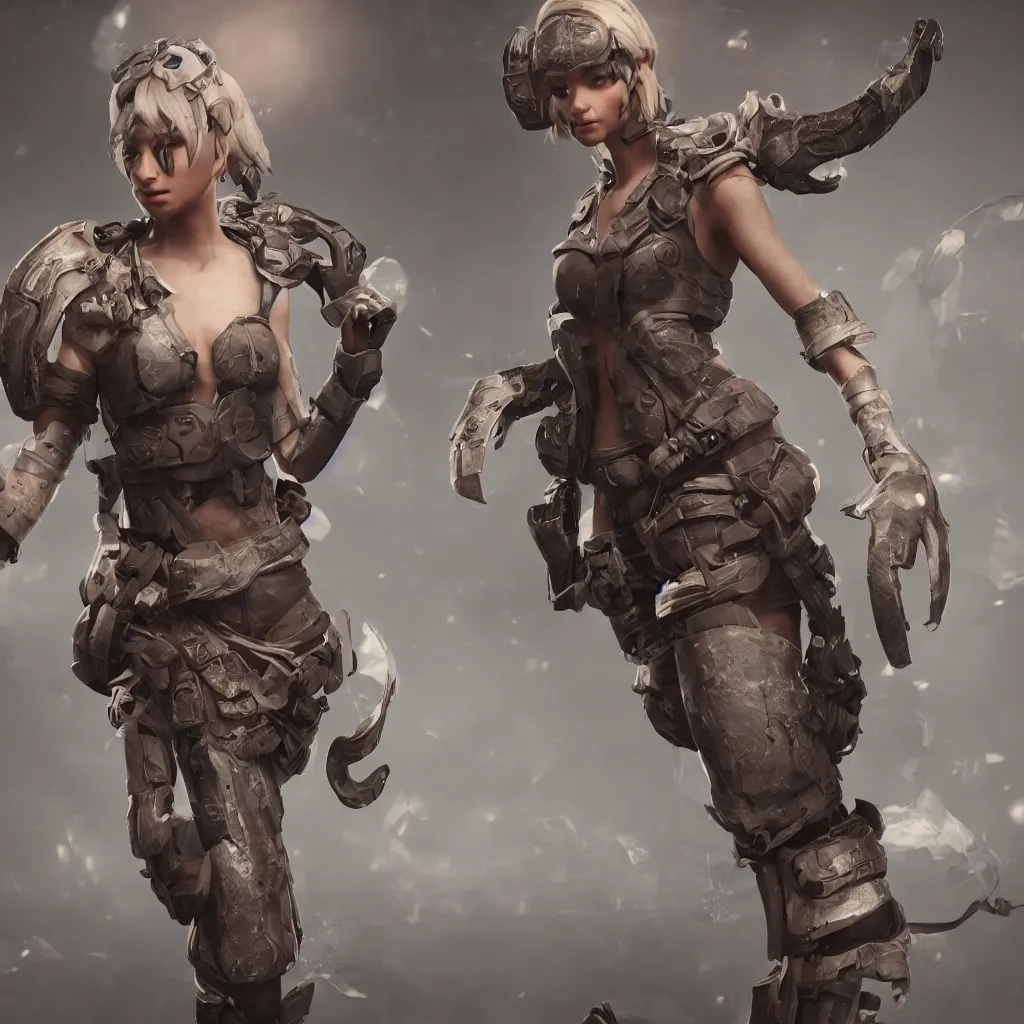 Image similar to female game character with multiple arms, highly detailed, octane render, bokeh