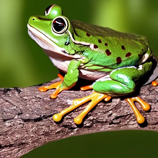 Image similar to frog in a hat, with stick