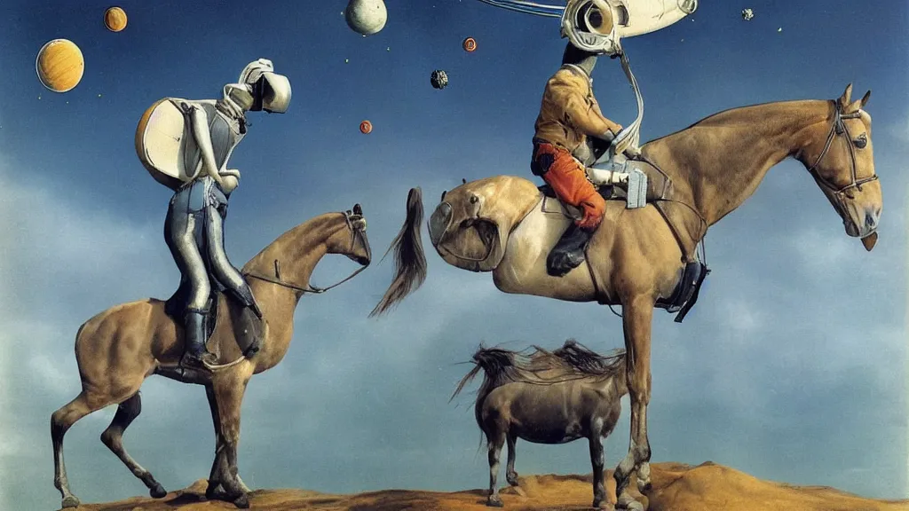 Image similar to a horse stands on a man. a horse on a man's head, a horse riding an astronaut, surrealism, surrealist