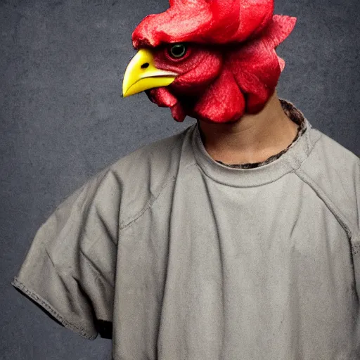 Image similar to prisoner using a chicken head