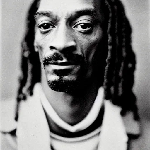 Image similar to a vintage photograph of Snoop Dogg by Julia Margaret Cameron, portrait, 40mm lens, shallow depth of field, split lighting