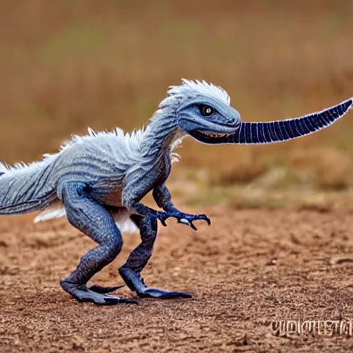 Prompt: cute velociraptor with feathers