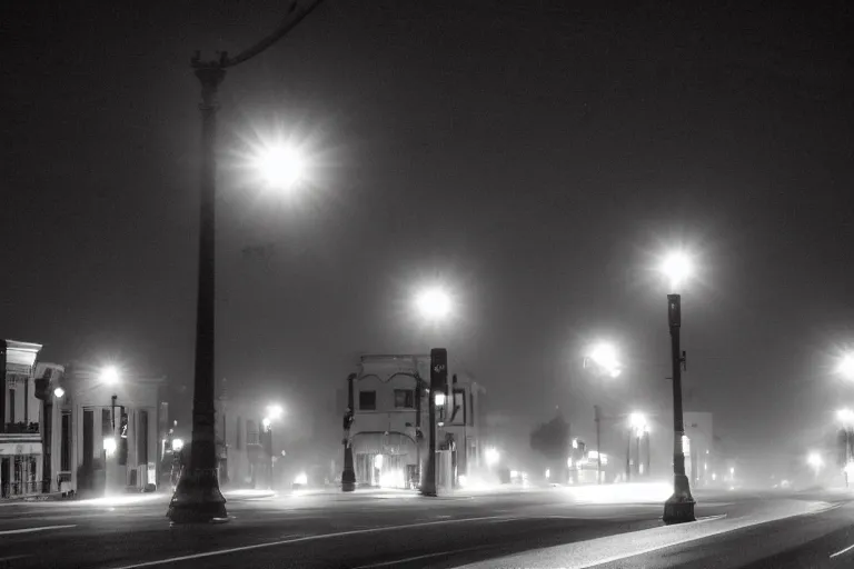 Prompt: washington main street, lonely, midnight, fog, no lights