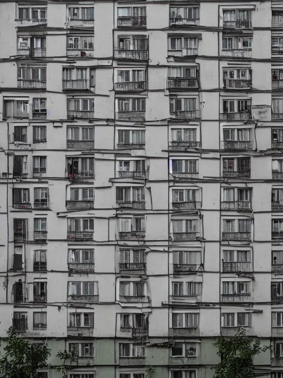Prompt: soviet panel apartment building photo, extreme wide shot