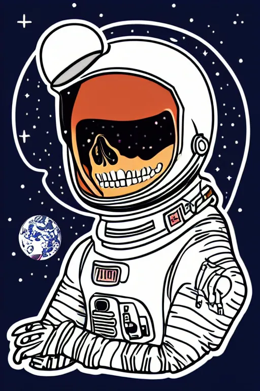 Image similar to A portrait of a skeleton as an astronaut in space, sticker, colorful, illustration, highly detailed, smooth and clean vector curves, no jagged lines, vector art, smooth