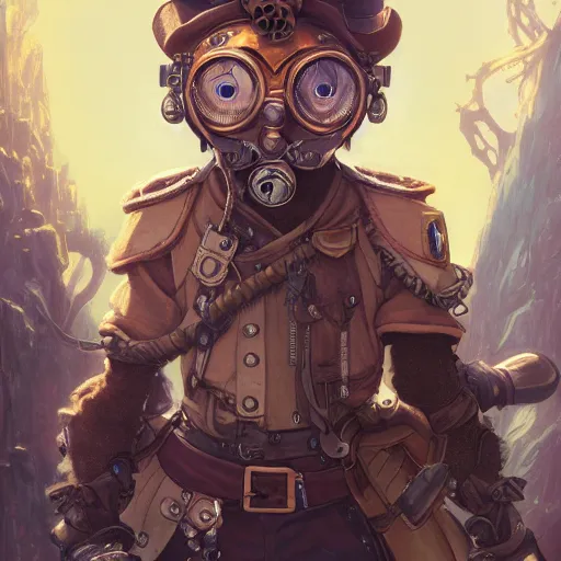 Prompt: a detailed portrait of a made in abyss character with a steampunk mask, by victo ngai and justin gerard, digital art, realistic painting, very detailed, fantasy, dnd, character design, trending on artstation