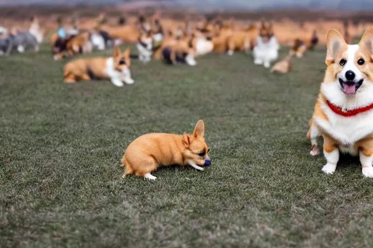 Image similar to nothing but corgis, as far as the eye can see. photo realistic 35mm 4k