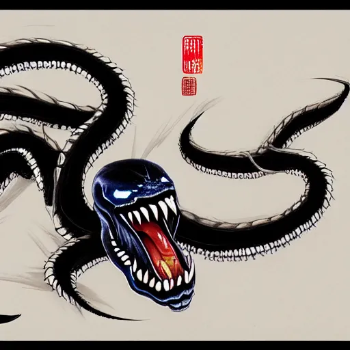 Image similar to Venom in Chinese painting, trending on artstation, ultra detailed, 8k, character illustration.
